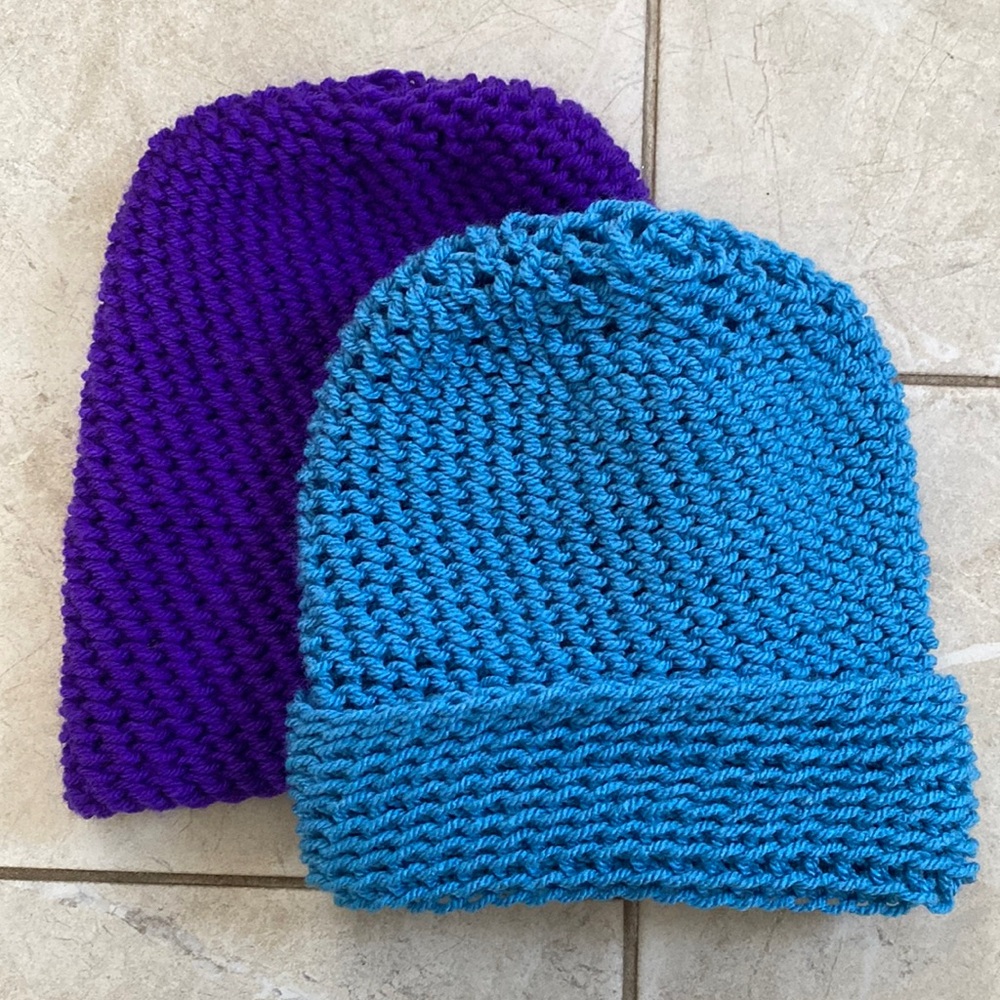 Set of 2 Handmade Crochet Beanie Hats Blue/Purple